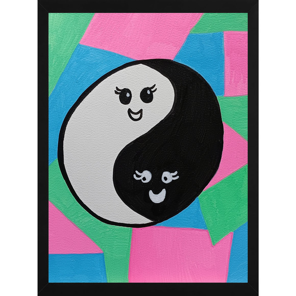Kawaii Yin-Yang Multicolor Fluorescent Acrylic Painting Watercolor Paper OOAK - Picture 1 of 3